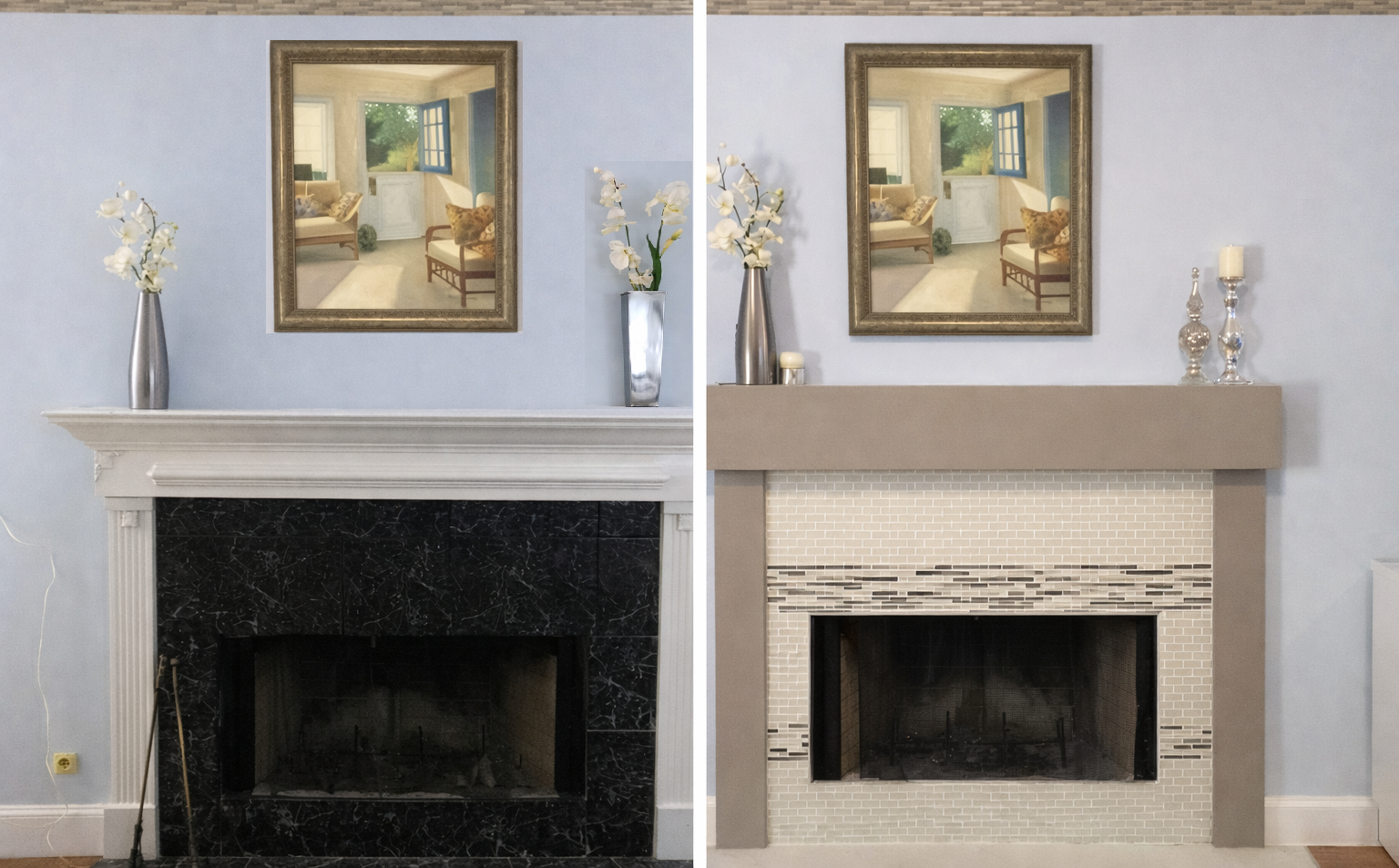 Fireplace before and after comparison