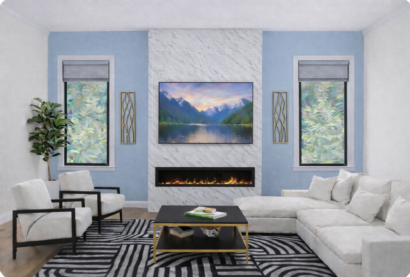 After photo showing completed fireplace focal wall