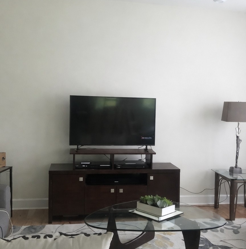 Living room before fireplace transformation